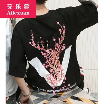 艾樂萱（Ailexuan） 3D，圓環(huán)，深V款，卷袖，毛領，不規(guī)則，明線裝飾 短袖 T恤 女 圓領