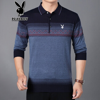 花花公子（PLAYBOY） 長(zhǎng)袖 男士T恤 1828藍(lán)色 XL