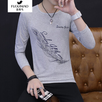 富貴鳥（FUGUINIAO） 長袖 男士T恤 灰色 XL，L，XXXL，XXL，M