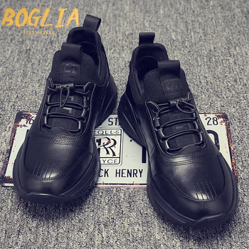 伯格利亚（BOGLIA）品牌休闲鞋男秋冬季新款潮流百搭真皮鞋子皮面男士运动鞋 黑色 41
