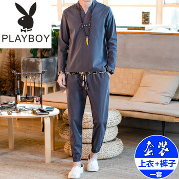 花花公子（PLAYBOY ESTABLISHED 1953） 長(zhǎng)袖 男士T恤 1921-灰色 