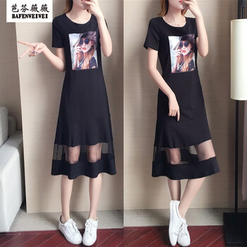 芭芬薇薇 人物 拼接，印花，紗網(wǎng) 連衣裙