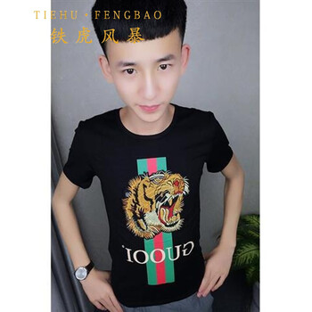 鐵虎風(fēng)暴（TIEHUFENGBAO） 短袖 男士T恤 英文虎頭短袖黑色 