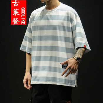 古萊登（GODLIKE） 短袖 男士T恤 淺藍(lán)條 