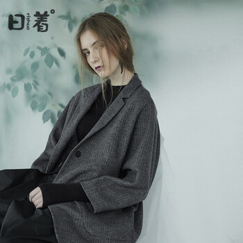日著（rizhuo） 西裝領(lǐng) 長袖 女 短外套 條紋
