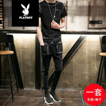 花花公子（PLAYBOY） 短袖 男士T恤 D25黑色 