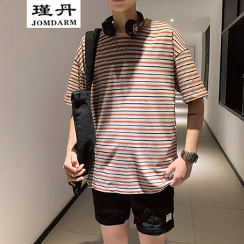 瑾丹（JOMDARM） 五分袖 男士T恤 細(xì)條紋粉色 