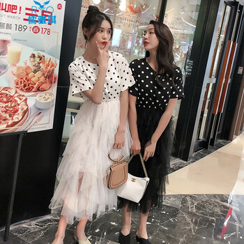 儒雅琪（RUYAQI） 圓點(diǎn) 流蘇，拼接，立體裁剪 連衣裙