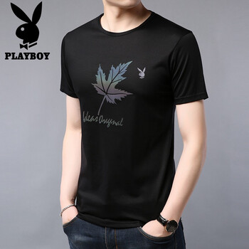 花花公子（PLAYBOY） 短袖 男士T恤 1576HH9576黑色 
