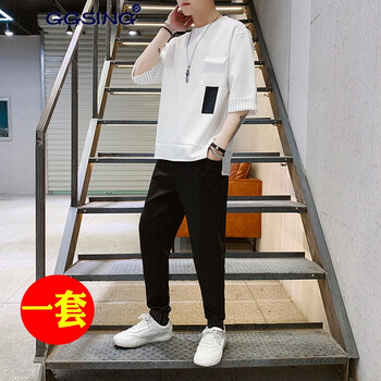 GGSING 七分袖 男士T恤 TZ273白色一套 