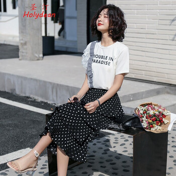 圣汀（HOLYDEAN） 圓點(diǎn) 拼接，褶皺，波點(diǎn)，蕾絲 連衣裙