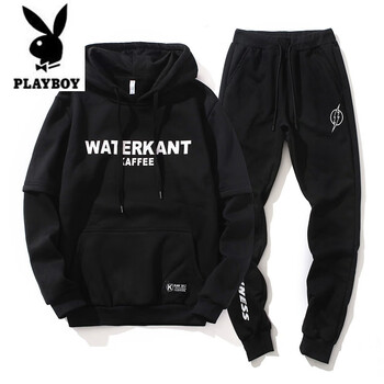 花花公子（PLAYBOY） 長(cháng)袖 男士T恤 81280黑色+9350衛褲 