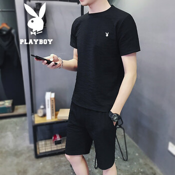花花公子（PLAYBOY） 短袖 男士T恤 黑色短CY926 