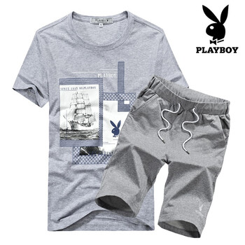 花花公子（PLAYBOY ESTABLISHED 1953） 短袖 男士T恤 灰色+灰色 