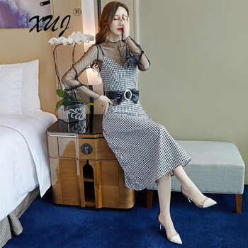 XUJ 格子 口袋 連衣裙