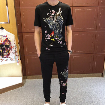 Egocentric Artist 短袖 男士T恤 黑色【燙鉆刺繡老鷹】 