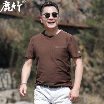 鹿竹 短袖 男士T恤 咖啡色 