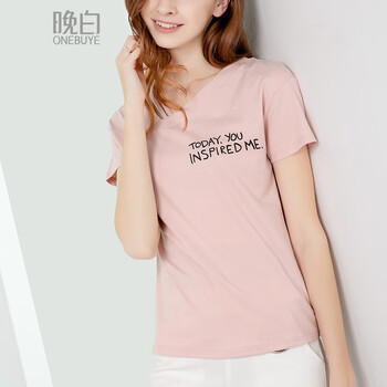 白色粉色字母t恤女