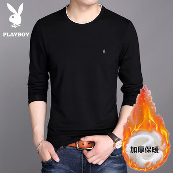 花花公子（PLAYBOY） 長袖 男士T恤 黑色加絨8169 