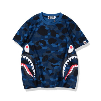 A BATHING APE 短袖 男士T恤 藍色雙邊鯊魚 