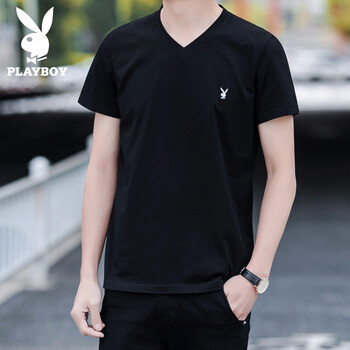 花花公子（PLAYBOY） 短袖 男士T恤 新款黑色 