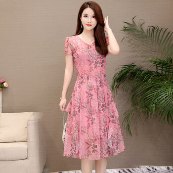 花瓣雨世家 花色 拉鏈，印花 連衣裙