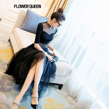 FLOWER QUEEN 純色 紗網(wǎng) 連衣裙
