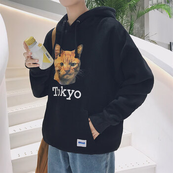 軒辰氏 長(zhǎng)袖 男士T恤 加絨黑貓 