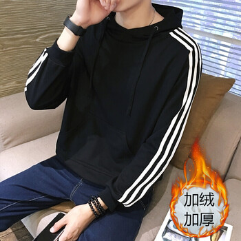 凌登（LingDeng） 七分袖 男士T恤 加絨三桿連帽衛(wèi)衣黑色加絨款 XL，L，XXL，M