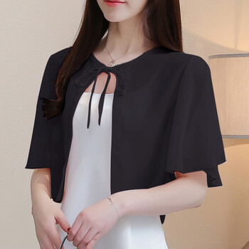 雅仕潮品（YashiChpoo） V領(lǐng) 短袖 女 短外套 蝴蝶結(jié)