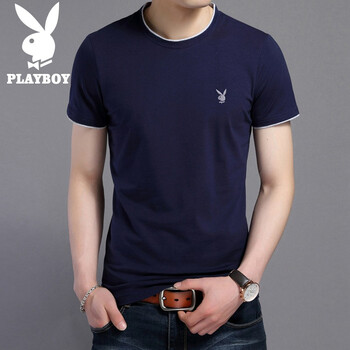 花花公子（PLAYBOY ESTABLISHED 1953） 五分袖 男士T恤 上青 