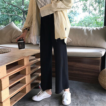 普戈斯（PUGESI） 高腰 闊腳褲 女 九分褲 休閑褲