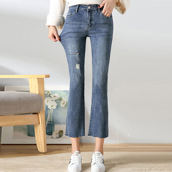 LAXJOY朗悅  高腰 喇叭褲 女 九分褲 牛仔褲