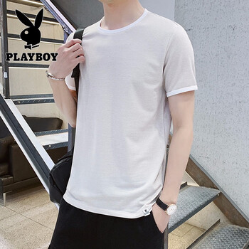 花花公子（PLAYBOY） 五分袖 男士T恤 卡其色 