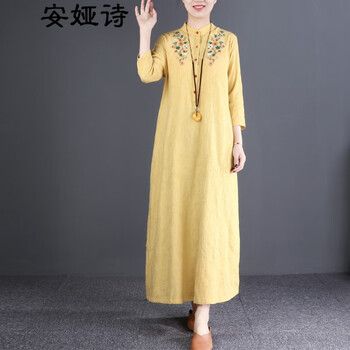 安婭詩(shī) 碎花 繡花，口袋，刺繡，紐扣，褶皺，立體剪裁，提花，明線裝飾，立體裝飾 連衣裙