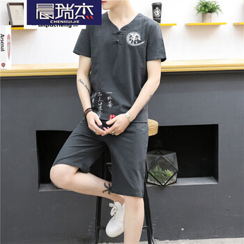 晨瑞杰 短袖 男士T恤 TZ52灰色短袖+短褲 