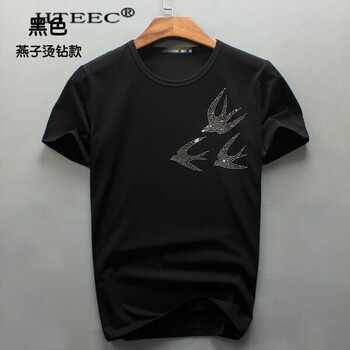 hteec 短袖 男士T恤 黑色(燕子款燙鉆) 
