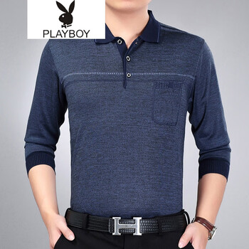 花花公子（PLAYBOY ESTABLISHED 1953） 長(zhǎng)袖 男士T恤 藏青色 7674 