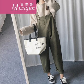 美思郡（Meisijun） 高腰 背帶褲 女 九分褲 休閑褲