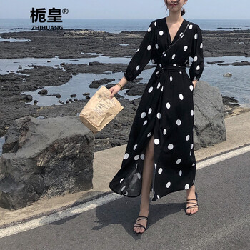 梔皇（ZHIHUANG） 圓點(diǎn) 紐扣 連衣裙