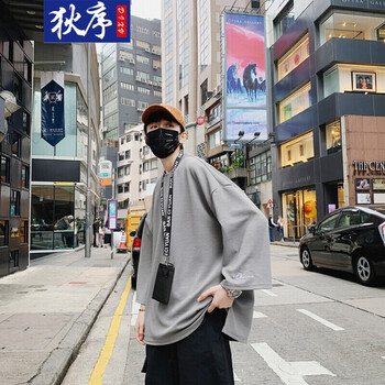 狄序 七分袖 男士T恤 灰色 