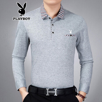 花花公子（PLAYBOY） 長(cháng)袖 男士T恤 060灰色長(cháng)袖 