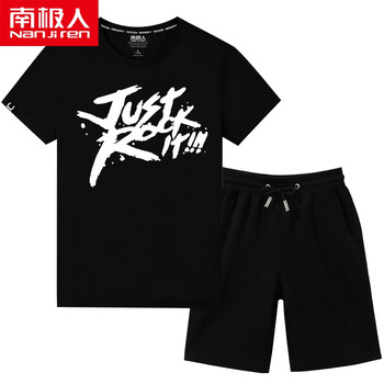 南極人（Nanjiren） 短袖 男士T恤 棉圓T黑/JUST-短褲黑/純色 