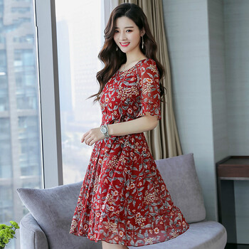 米嬈 花色 拼接，印花 連衣裙