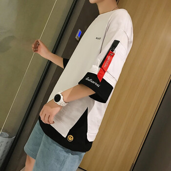 UYUK 五分袖 男士T恤 白色(手臂飄帶) 