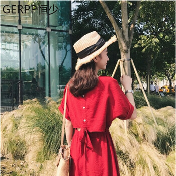 GERPP 純色 紐扣，綁帶 連衣裙