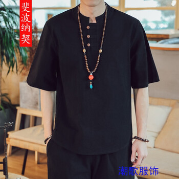 斐波納契 五分袖 男士T恤 黑色 