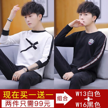 兩岸花（Lianganhua） 長袖 男士T恤 W13白色+W16黑色 