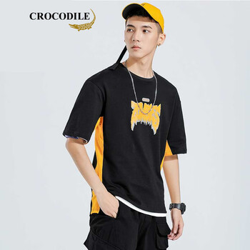 鱷魚恤（CROCODILE） 五分袖 男士T恤 黑黃 
