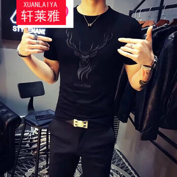 軒萊雅（XUANLAIYA） 短袖 男士T恤 KC花鹿烏 
